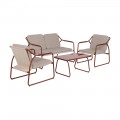 Conjunto para jardín en acero Terracota  tapizado en olefina, Sofá, 2 Sillones y mesa de cristal templado