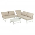 Angolo giardino in alluminio bianco - Divani Beige 2, tavolo angolo e centro