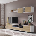 Mueble de sala modular moderno Blanco Brillo - Roble Canadian Belus 200 x 41 cm