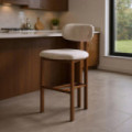 Taburete alto de bar Girona tapizado repelente al agua Beige 50 x 109 x 47cm