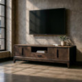 Mueble TV en madera de mango marrón 4 puertas, 1 cajón Kilian 200 x 55 x 40 cm