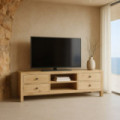 Mueble de televisión de madera Mindi Natural 4 cajones 150 x 55 x 40 cm
