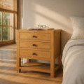 Mesilla de noche de madera Mindi Natural 3 cajones 60 x 65 x 35 cm