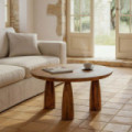 Mesa de centro redonda madera de mango Natural 75  x 37 x 75 cm