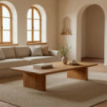 Mesa de centro rectangular en madera de acacia natural 150 x 30 x 70 cm