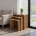 Set 3 mesas auxiliares de madera de Teca Bellamonte Natural 65 - 55 - 45 x 66 - 56 - 46 x 30 cm