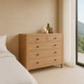 Cómoda dormitorio de madera Mindi Natural 5 cajones 100 x 90 x 40 cm