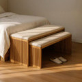 Set 2 banquetas de madera de Teca Bellamonte Natural - Beige 115- 106 x 45 - 36 x 35 cm