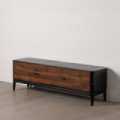 Armario con estantes en madera de Mango Arlet 3 puertas Marrón - Negro 90 x 150 x 40 cm