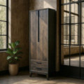 Armario de madera de mango marrón 2 puertas, 2 cajones Kilian 75 x 200 x 40 cm