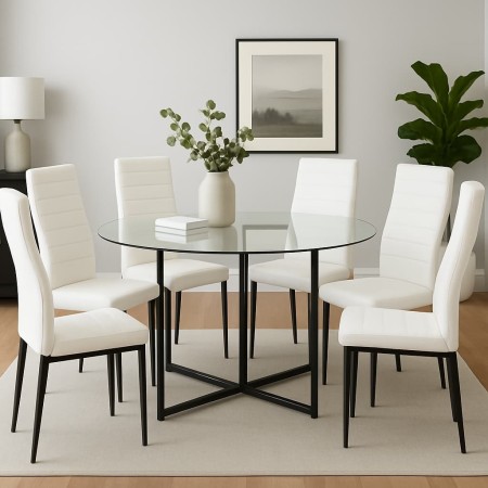 copia di copia di Silla de comedor Emi tapizada en polipiel PU negra con patas metálicas negras