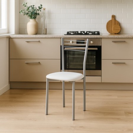 Silla de cocina metálica con asiento en PU blanco 40 x 85 x 41 cm