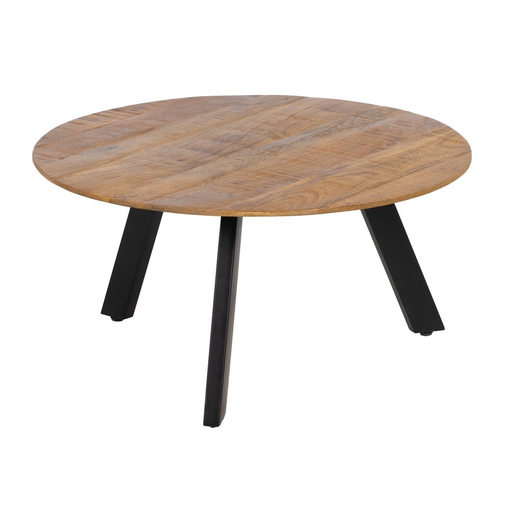 Mesa de centro redonda de madera Natural - Negro