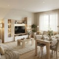 Conjunto salón Essential Roble Canadian, Mesa centro y Mesa extensible comedor