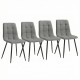 Vue frontale du lot de 4 chaises Lisboa en chenille gris clair avec rembourrage capitonné et pieds métalliques noirs.