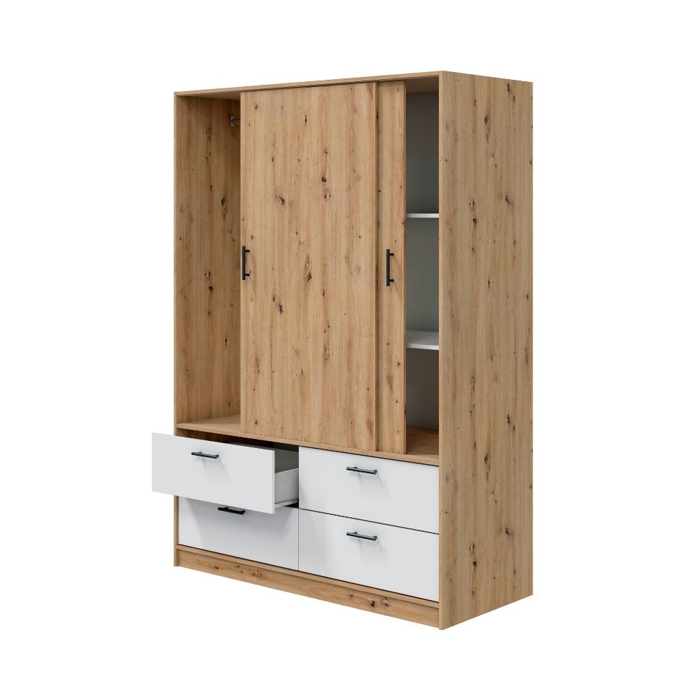 Kleiderschrank Schiebetüren Velvet 140cm Eiche und Weiß