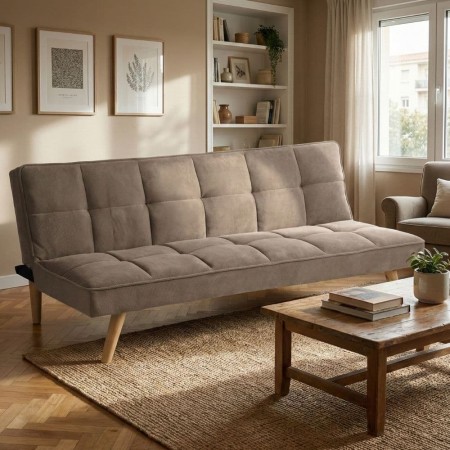 SOFÁ-CAMA BEIGE MADERA DECORACIÓN 175 X 84 X 73 CM