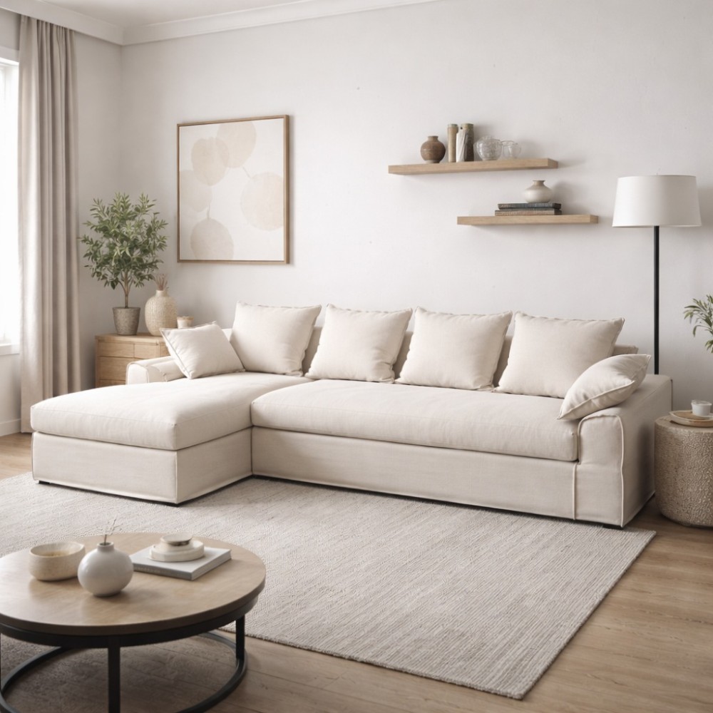 CHAISE-LOUNGER CREMA TEJIDO-MADERA 300 X 161 X 90 CM