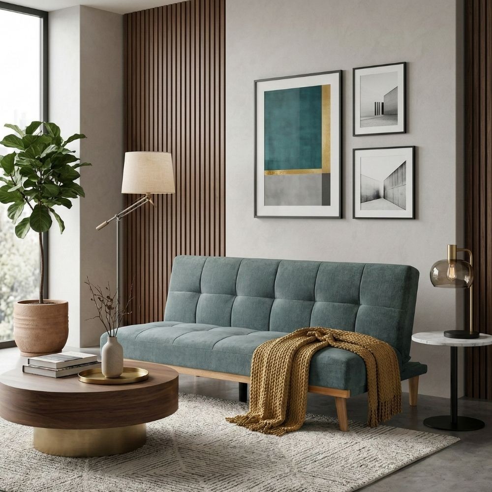 SOFÁ-CAMA VERDE METAL-MADERA SALÓN 178 X 94 X 86 CM