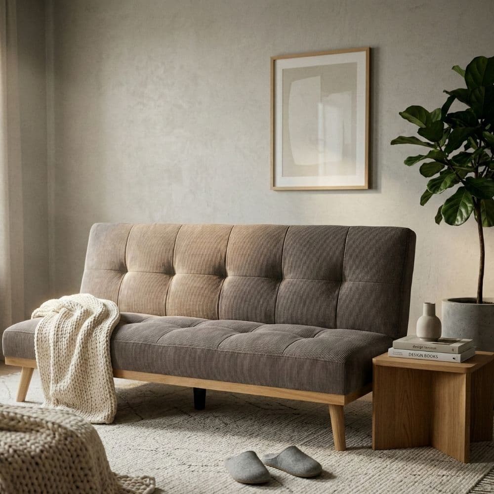 SOFÁ-CAMA TAUPE METAL-MADERA SALÓN 178 X 94 X 86 CM