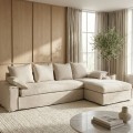 CHAISE-LOUNGER CREMA TEJIDO-MADERA 300 X 161 X 90 CM