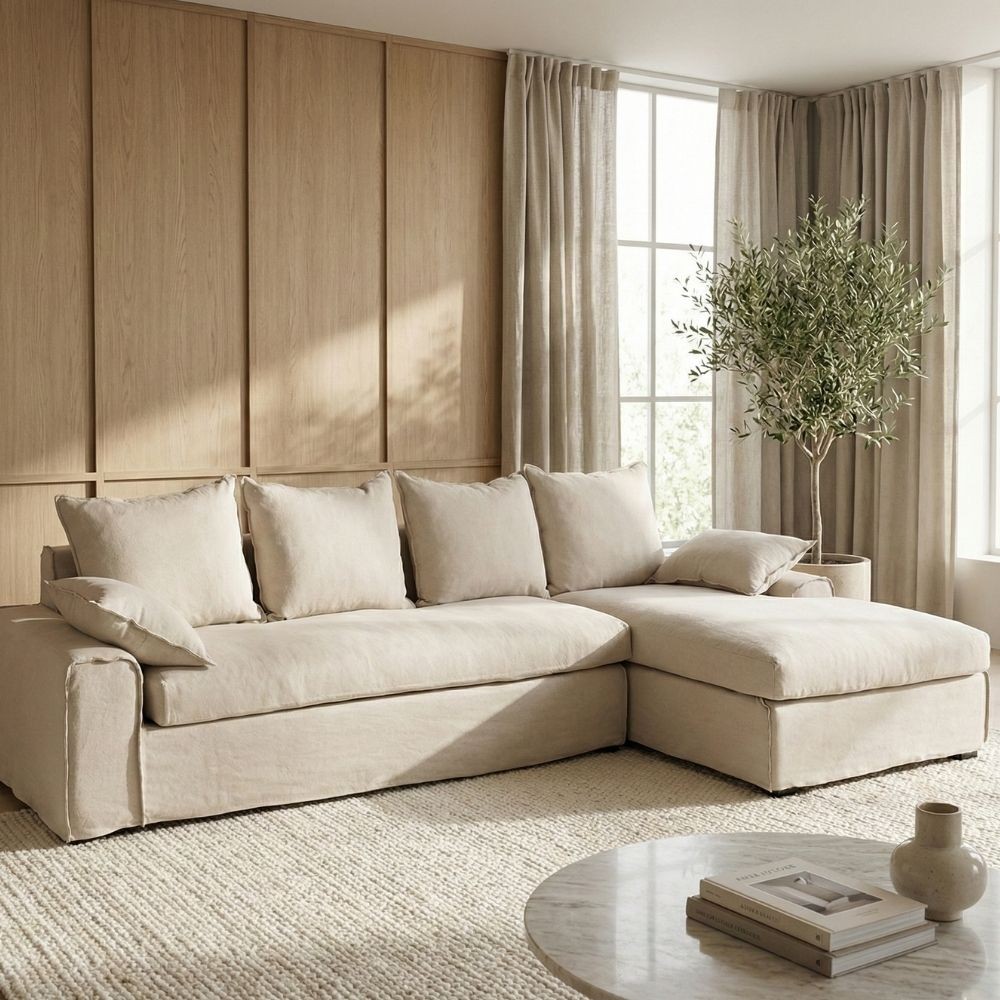 CHAISE-LOUNGER CREMA TEJIDO-MADERA 300 X 161 X 90 CM