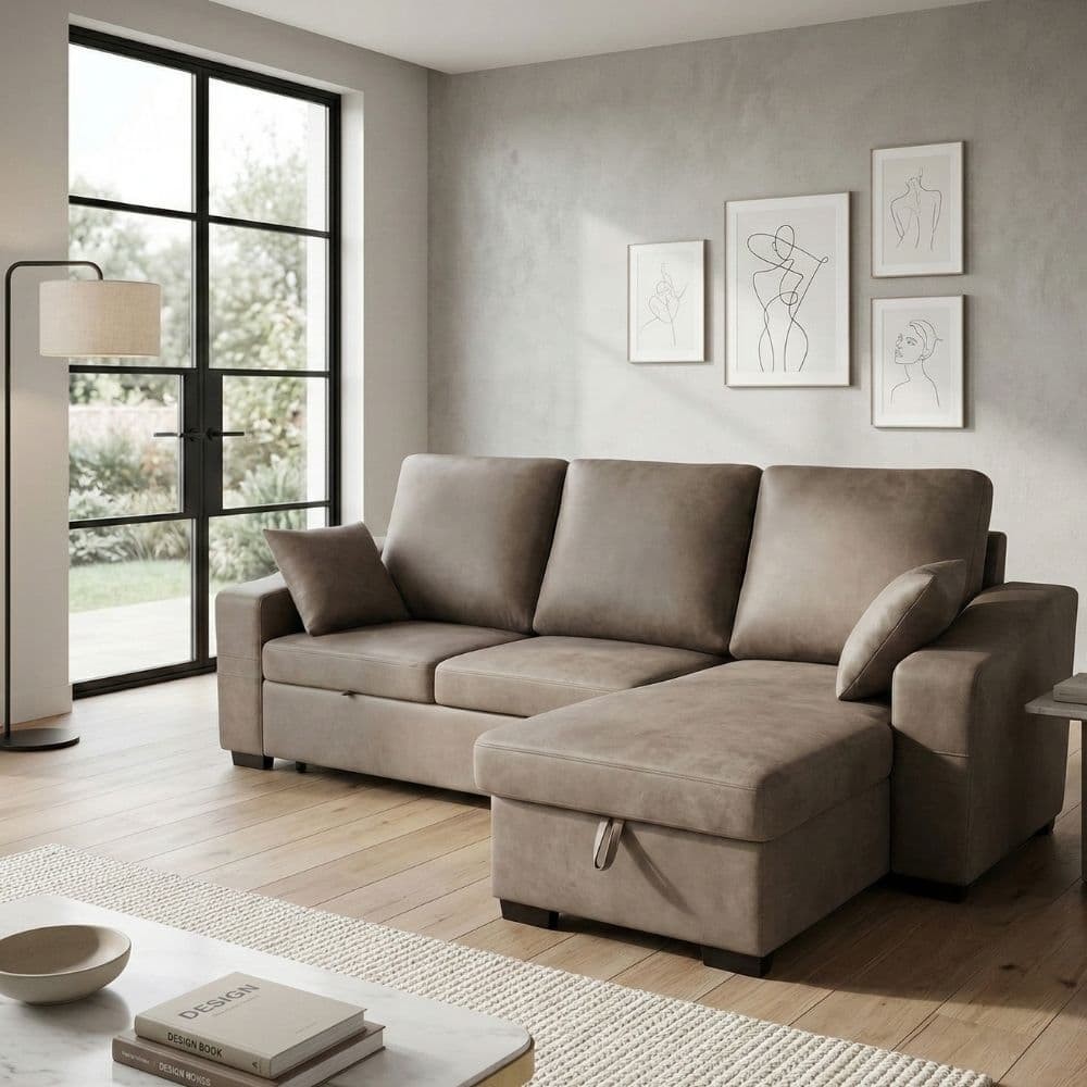 Divano Letto Pieghevole 2 Posti JIEXI – 190x75 Cm, Schienale Regolabile 105/138/180°, Beige/grigio Scuro, Capacità 270 Kg