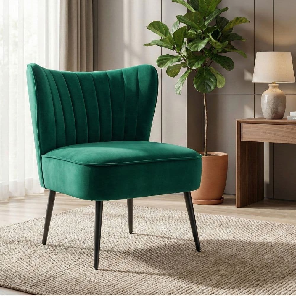 Butaca poggiapiedi Nerja in velluto verde | fanmuebles