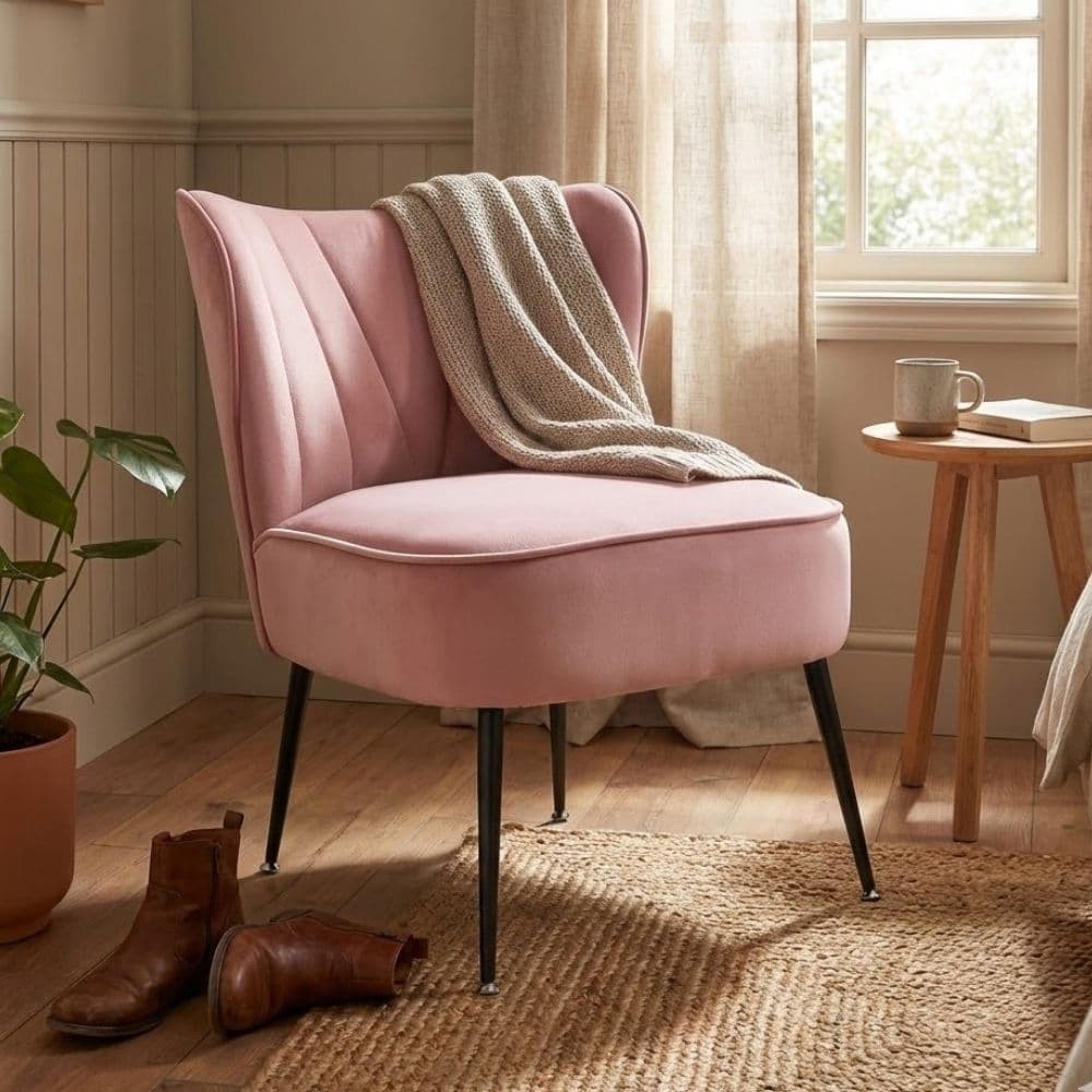 Butaca descalzador Numancia tela Velvet rosa| fanmuebles