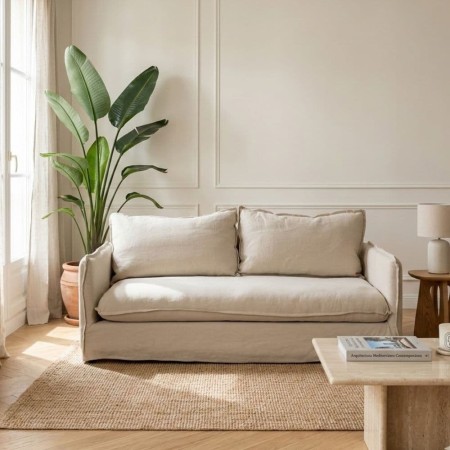 SOFÁ 3 PLAZAS CREMA TEJIDO-MADERA 200 X 95 X 85 CM