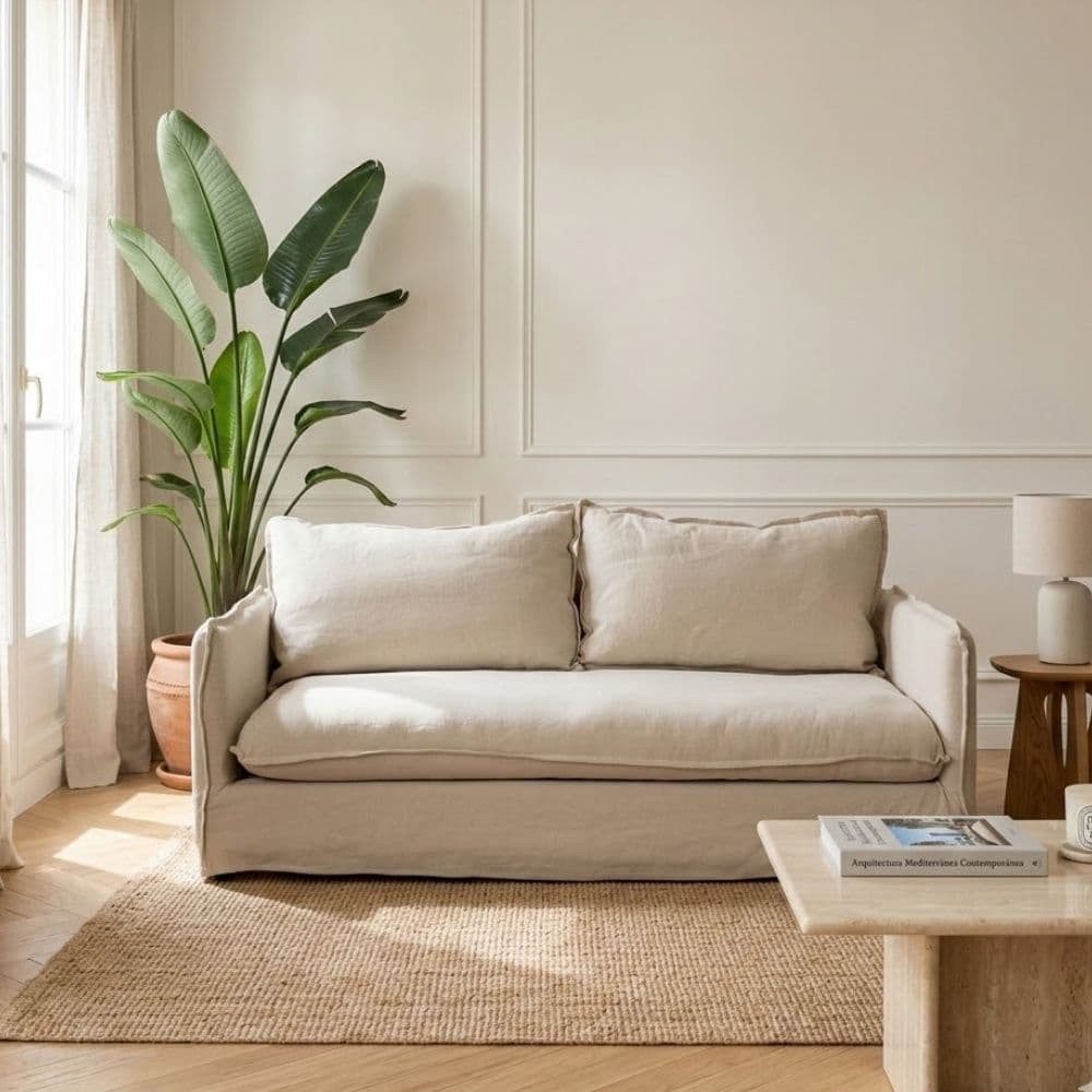 SOFÁ 3 PLAZAS CREMA TEJIDO-MADERA 200 X 95 X 85 CM