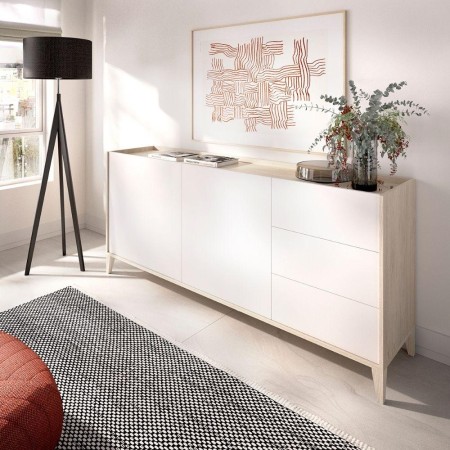 Buffet BARI Naturel Blanc 150 cm 3 Tiroirs - fanmuebles