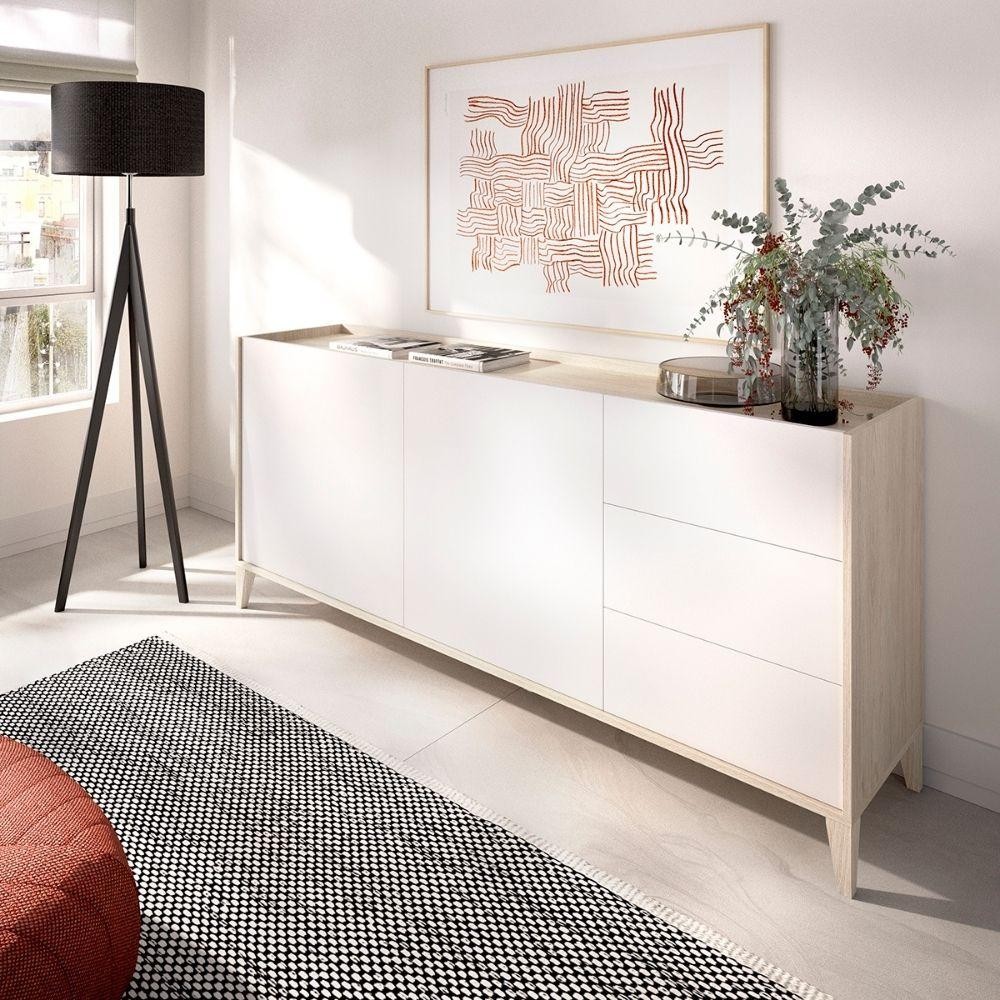Aparador BARI Natural Blanco 150 cm 3 Cajones - fanmuebles