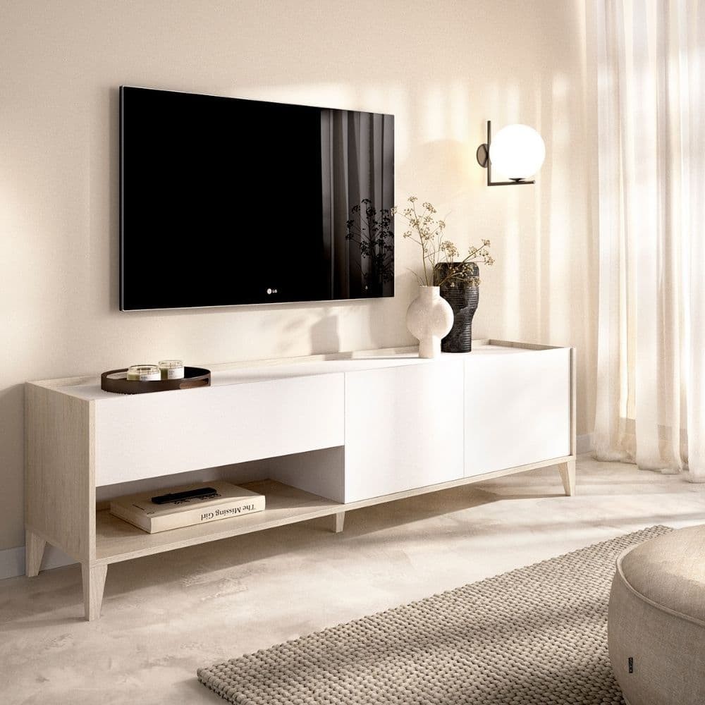 Meuble TV BARI - Naturel - Blanc 150,0x50,1 cm