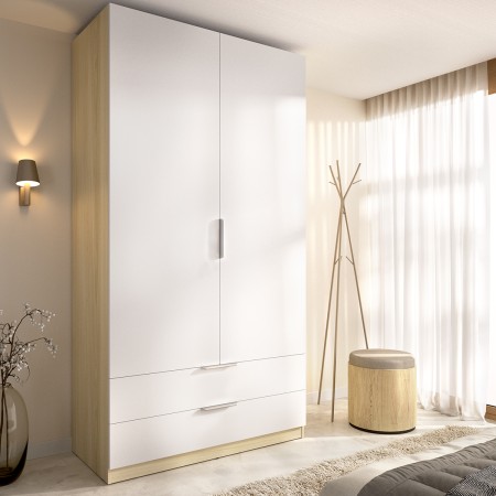 Armario 2 Puertas y 2 Cajones Emax Roble Blanco - fanmuebles