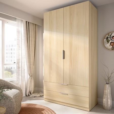 Armoire Emax Blanc et Chêne Clair 2 Portes 2 Tiroirs - fanmuebles