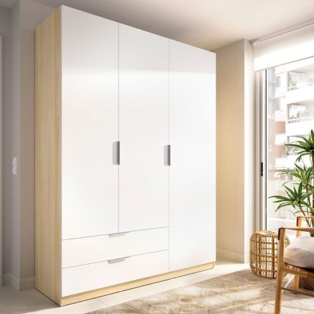 Armario Emax Blanco y Roble Claro 3 Puertas 2 Cajones - fanmuebles