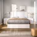 Pack quarto Flow - Cama com sommier cabeceira e mesinhas - Branco 237 x 96 x 193 cm