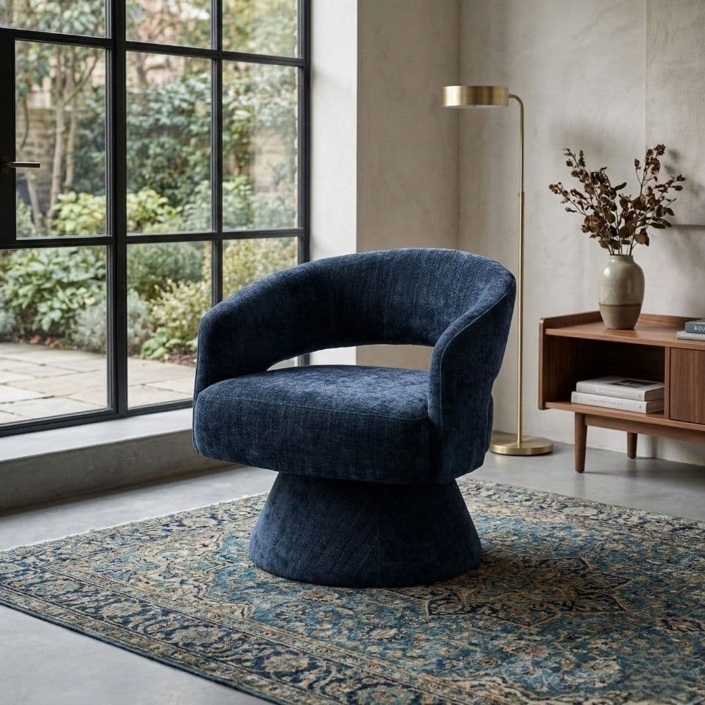 SILLÓN GIRATORIO AZUL TEJIDO-MADERA 71 X 68 X 72 CM