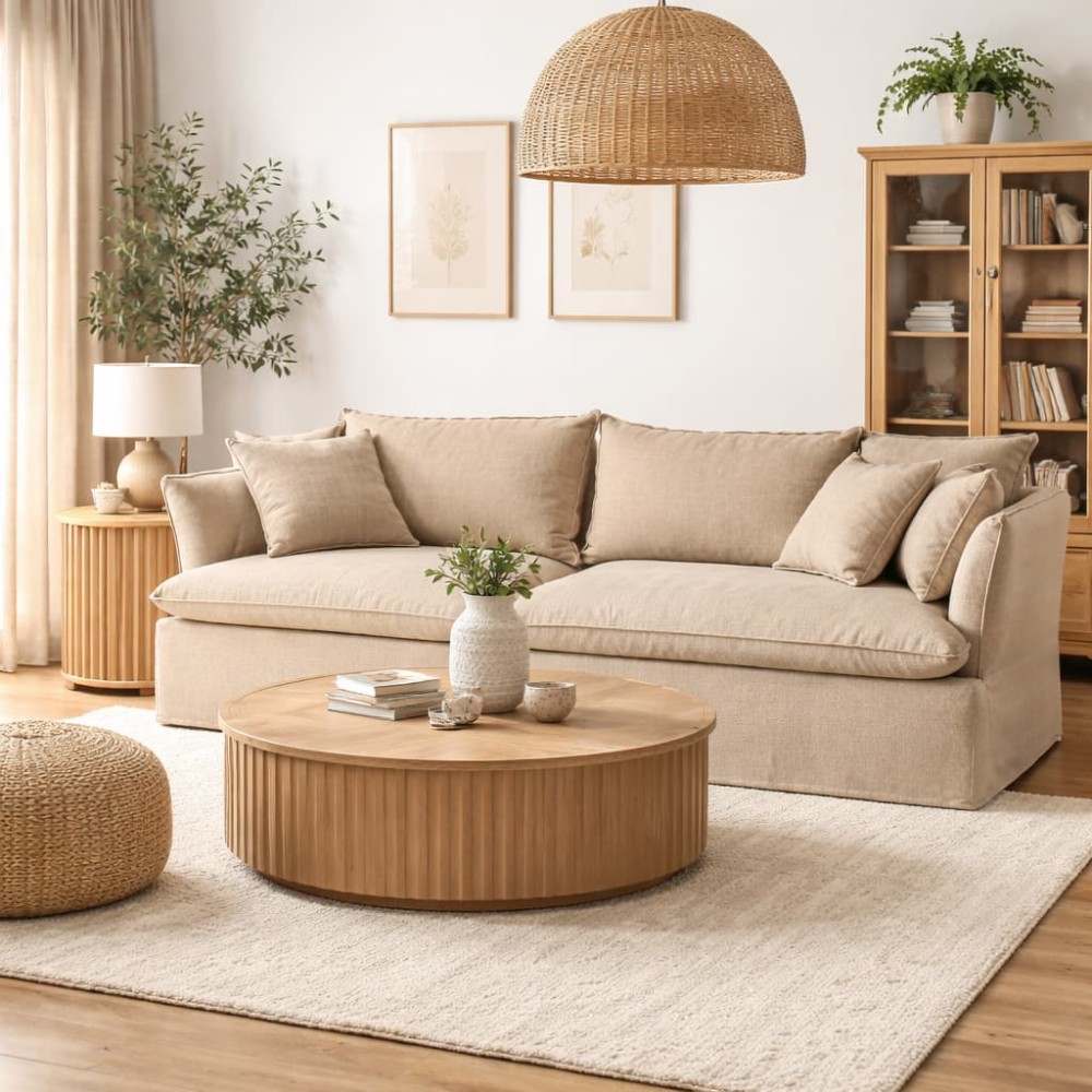 SOFÁ 3 PLAZAS BEIGE OSCURO TEJIDO 221 X 103 X 72 CM