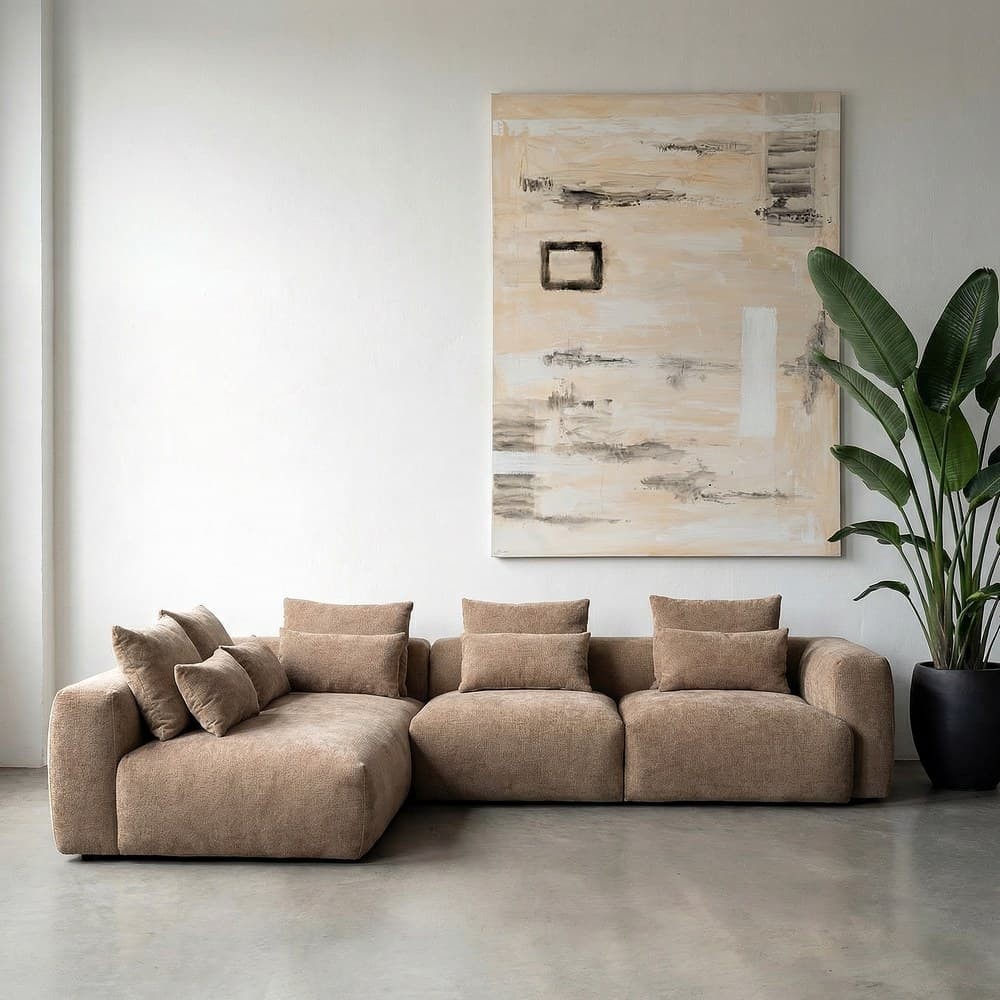Sofá Chaise Longue Beige 307 x 81 x 202 cm