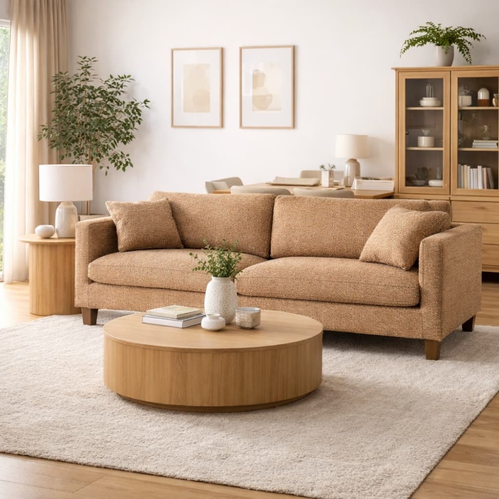 SOFÁ 3 PLAZAS OCRE TEJIDO-MADERA 221 X 90 X 87 CM
