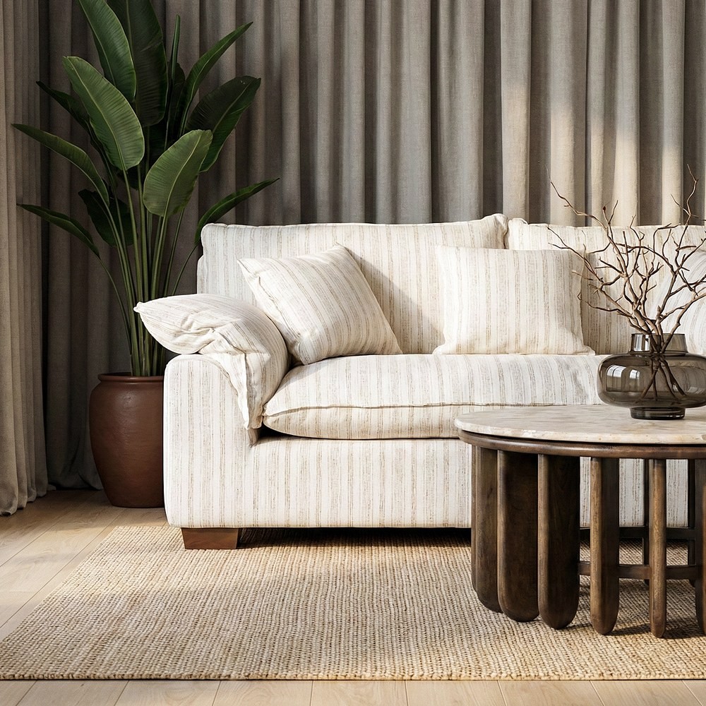 Sofá 2 Plazas Rayas Crema 178 x 71 x 101 cm