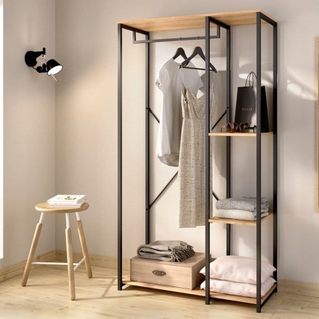 Roupeiro Aberto Trok 90cm Carvalho Preto - fanmuebles