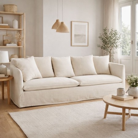 SOFÁ BEIGE TEJIDO SALÓN 215 X 92 X 78 CM
