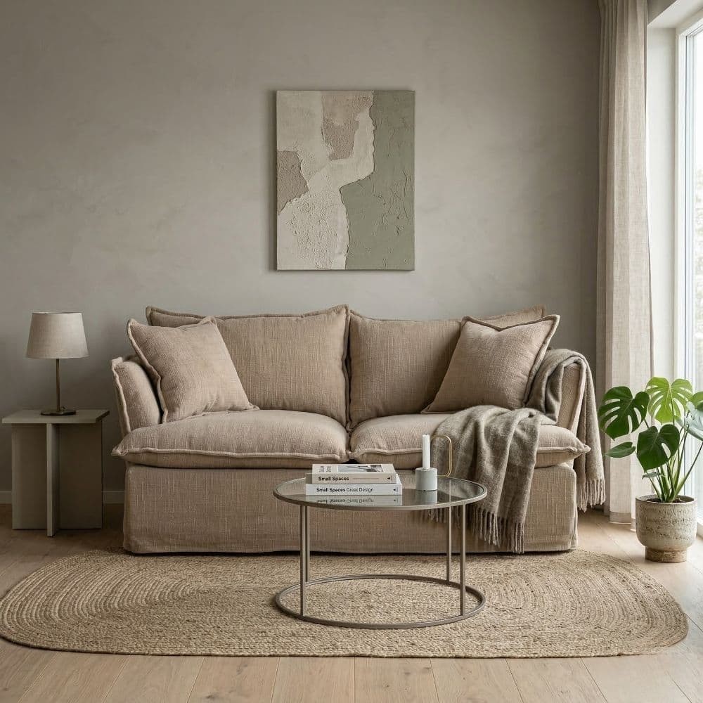 SOFÁ 2 PLAZAS BEIGE OSCURO TEJIDO 181 X 103 X 72 CM