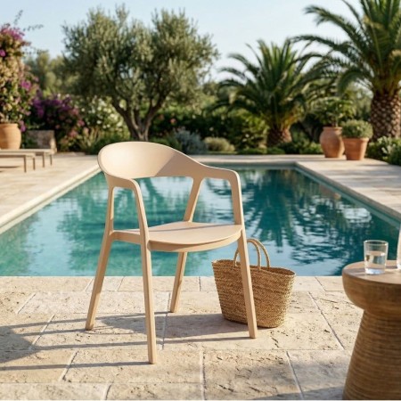 Silla de jardín apilable Crema ambiente