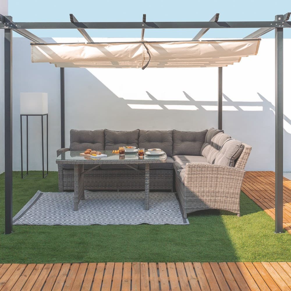 Comedor de Jardín Rinconera Dalila Ratán Gris Envejecido