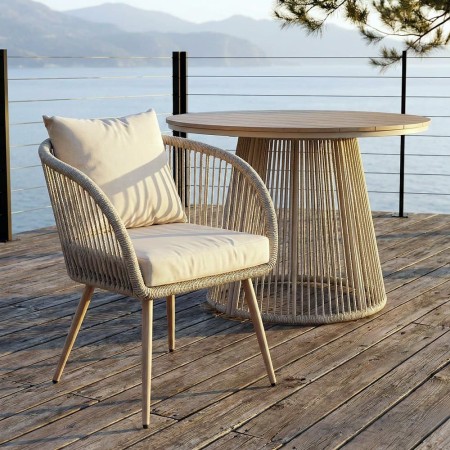 Silla de Jardin de Acero y Ratan Polietileno Beige | fanmuebles