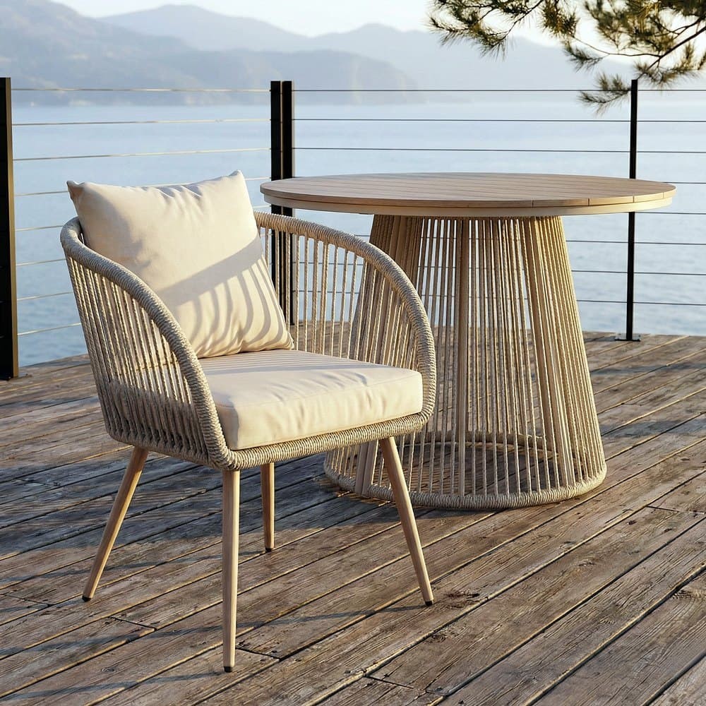 Silla de Jardin de Acero y Ratan Polietileno Beige | fanmuebles